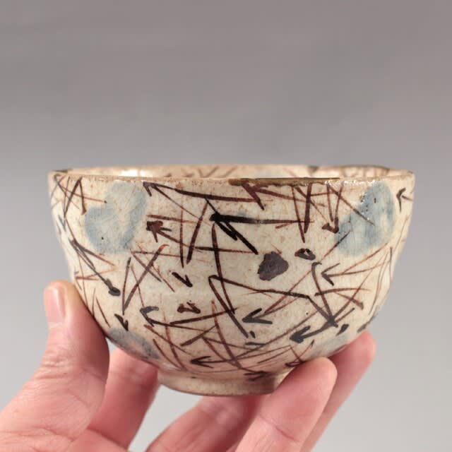 絵瀬戸 松葉文 茶碗 白洲正子好み 古美術 古道具 アンティーク