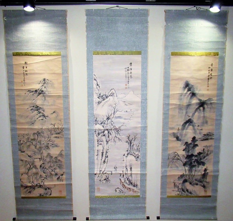 模写】三好藍石 楼閣山水図 絹本 肉筆 掛軸 南画家 伊予の人 模写】三好藍石 楼閣山水図 絹本 肉筆 掛軸 南画家 伊予の人