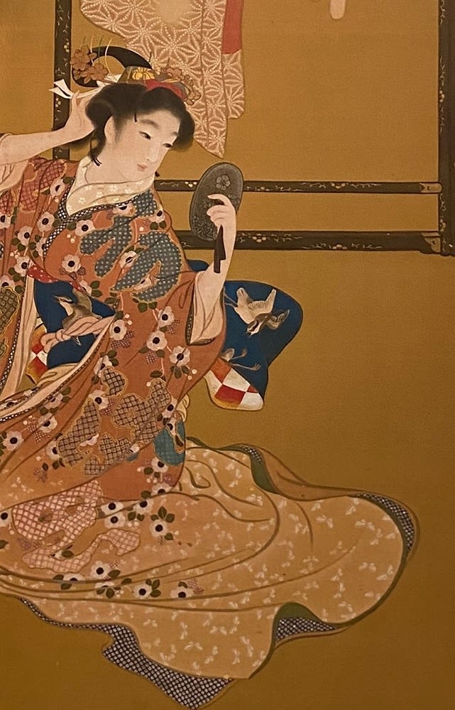 無落款】☆【髪洗い美人図】◇絹本 肉筆 日本画 骨董美術品 美人