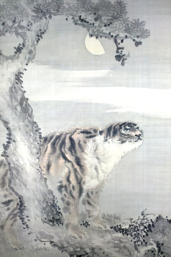 【2024春夏新作】 月下虎之図 佐伯岸岱筆 - 夜噺骨董談義 絵画