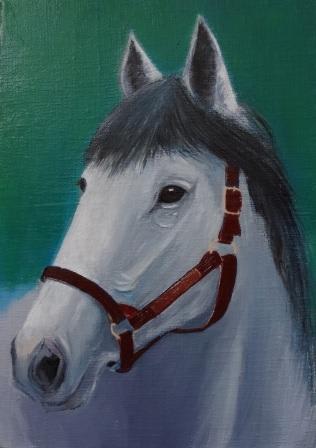 油絵 白馬の顔出来上がりました・・・。 - 油彩画 花・馬