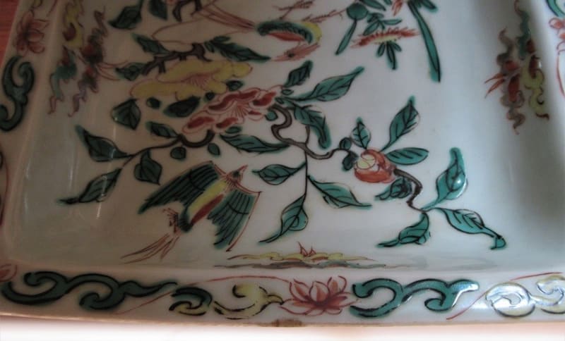 伝南京赤絵 花鳥文六寸角皿 - 夜噺骨董談義 伝南京赤絵 花鳥文六寸角皿 - 夜噺骨董談義