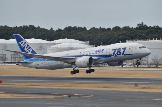 今日ももと暫定国内線仕様機のANA787 (成田空港 3月15日 今日ももと暫定国内線仕様機のANA787 (成田空港 3月15日