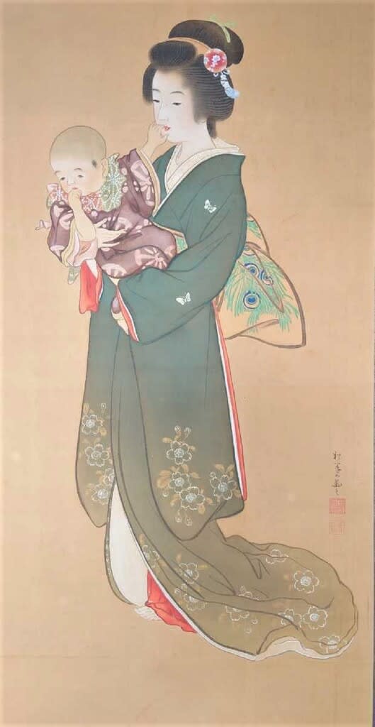 婦人愛児図 伝上村松園筆 その5 明治期 - 夜噺骨董談義