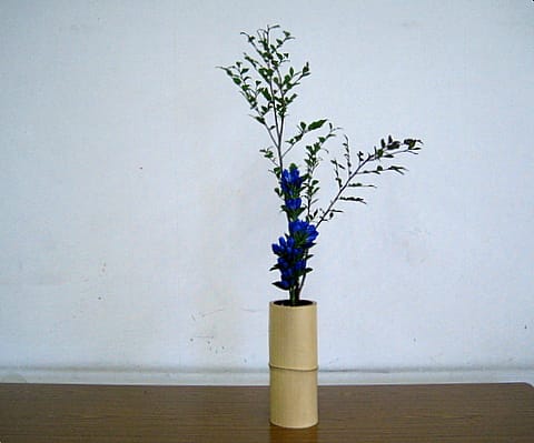 竹の「寸胴」に、「クバリ」で生けよう。 - 「池坊・花のあけ