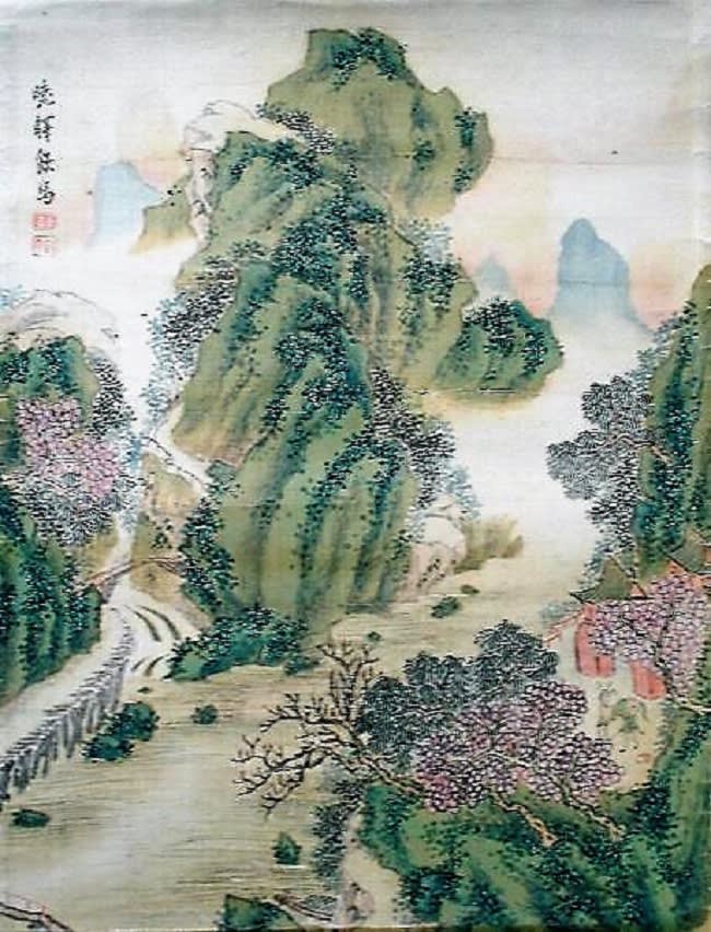 真作】帆足杏雨/青緑山水人物図/掛軸☆宝船☆AB-870の通販 by