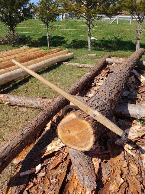 完璧すぎて可愛げがない カラマツ丸太皮むき3日目 - あひる坂 その他