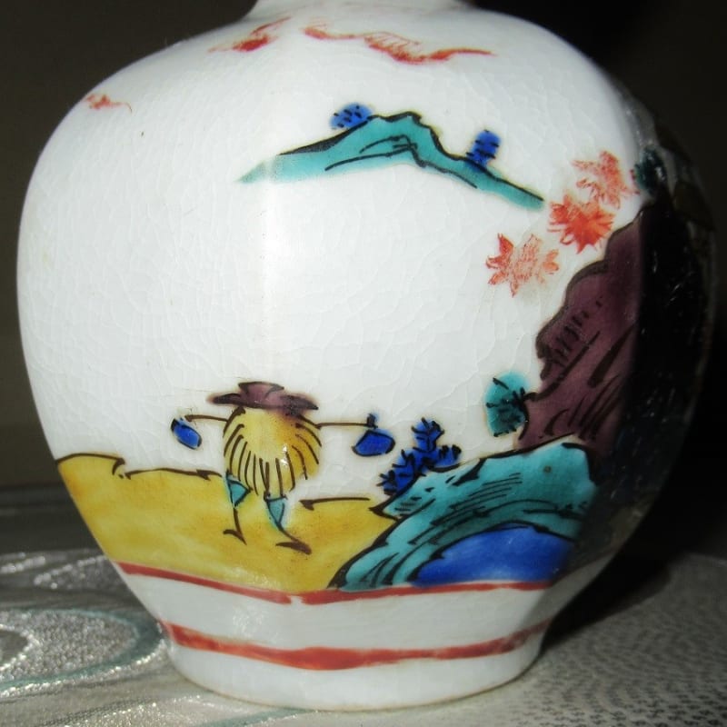 伝色絵(五彩手)古九谷 瓢形楼閣文面取徳利 - 夜噺骨董談義 伝色絵(五彩手)古九谷 瓢形楼閣文面取徳利 - 夜噺骨董談義