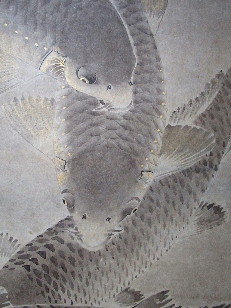 No3531 掛軸 西尾稲鳳 鯉図 絹本 鳥取県 因幡鯉 古美術 茶掛