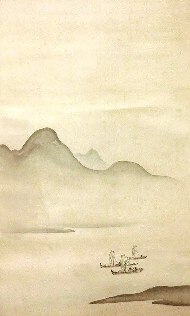 真作/寺崎広業/寺崎廣業/寒江漁舟図/山水図/漁師図/掛軸