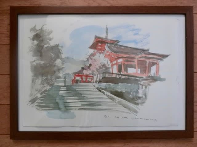 京都の春 清水寺 ジル・ヴィルニューブ 水彩画オークション出品しま 