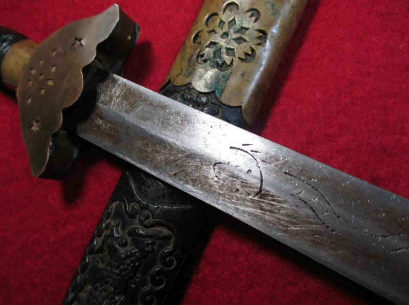中国 古銅鍍金 漢詩刻 神獣彫など ペーパーナイフ 短剣 5点 C 5364