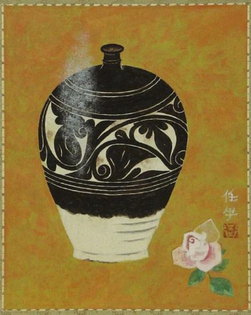 氏素性の解らぬ作品 伝磁州窯 白磁鉄絵鳳凰壺 元（14世紀