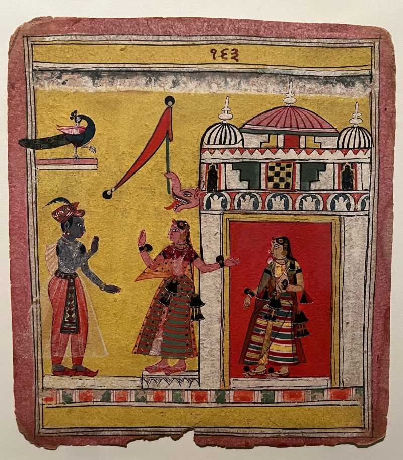 絵画  インド  古物 インドのヴェーダの神々の代表であるインドラが象に乗ったc1880
