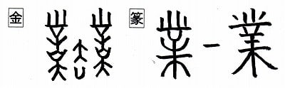 音符「丵サク」と「鑿サク」「業ギョウ」「対タイ・ツイ
