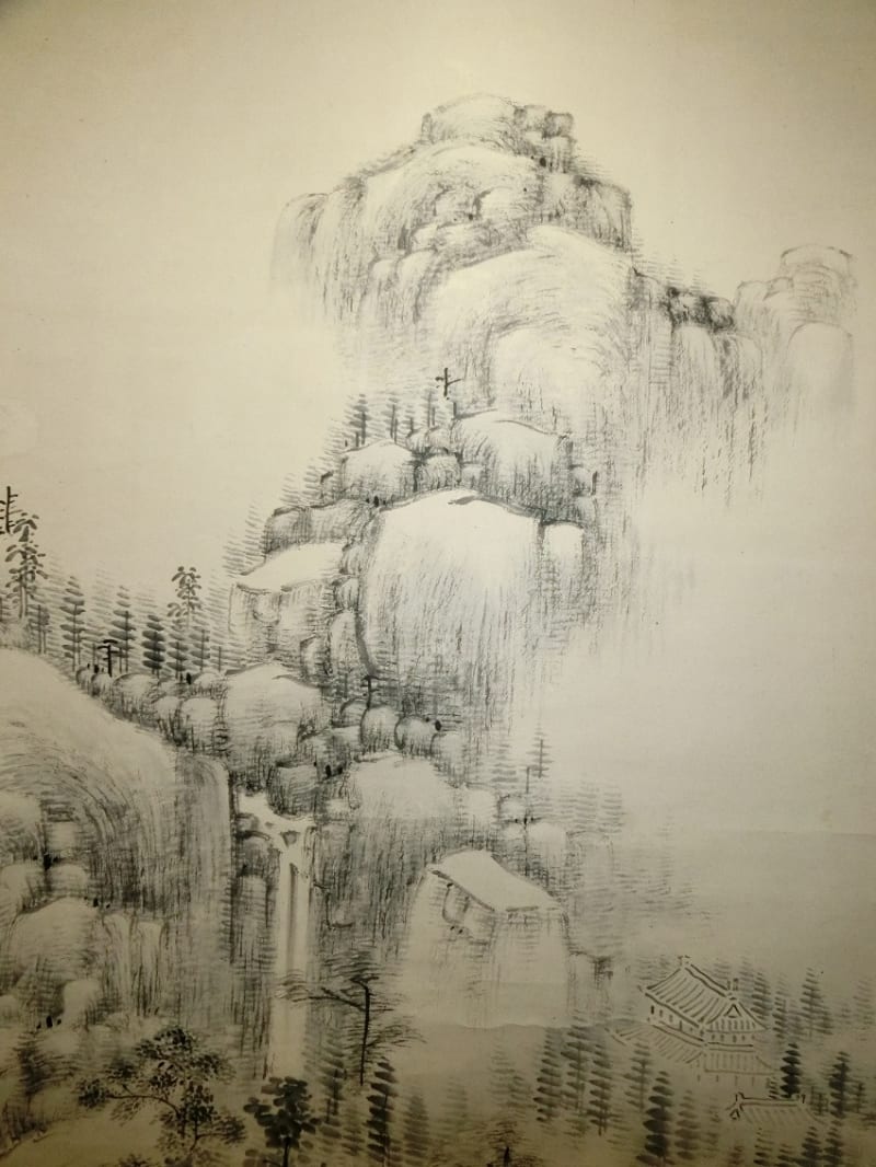 景徳鎮製 染付青花『山水風景楼閣図』大清乾隆銘 傘立て 透かし彫り高さ43.5㎝ 景徳鎮製 染付青花『山水風景楼閣図』大清乾隆銘 傘