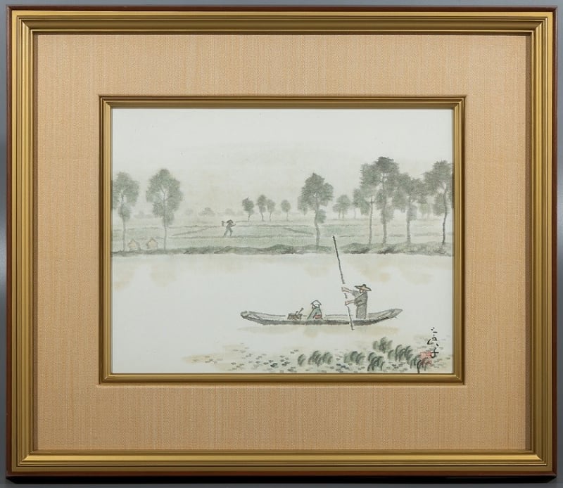 酒井三良 馬 風景画 額入り 書画、骨董品、美術品