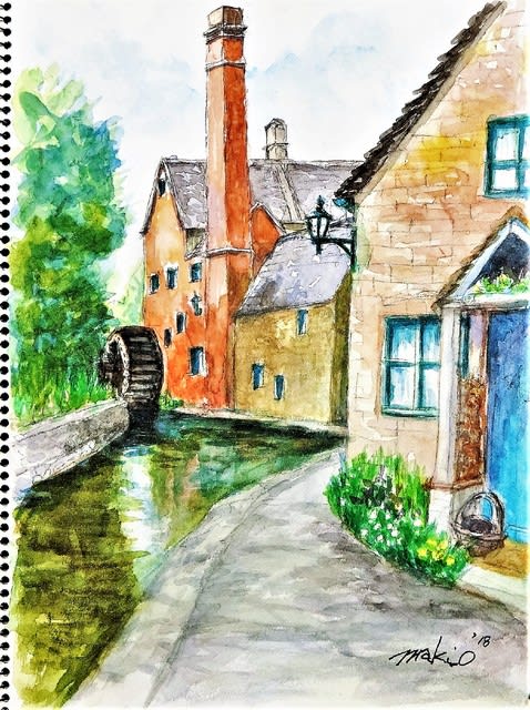 最安 A4プリント画 テージョ川の小さな港の 水彩画 風景画 高まっ 絵画