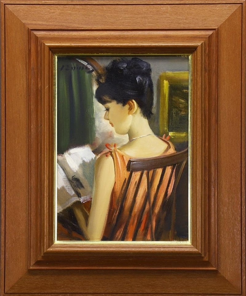 【値下げ】 本を読む女性 早逝の画家 泉治彦画 夜噺骨董談義 - 絵画