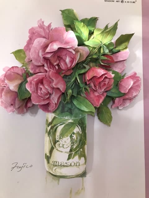 橋本不二子さんの薔薇の花をシャドーボックス - シャドーボックスママ