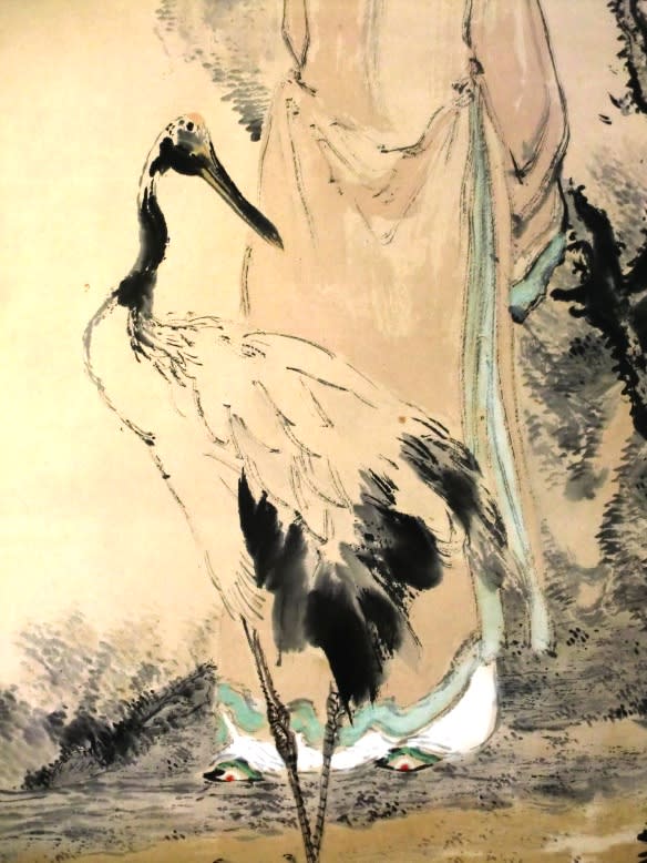 ♢倉田松濤(1865～1928) 肉筆画 月と鶴 紙本 掛軸｜絵画/タペストリ