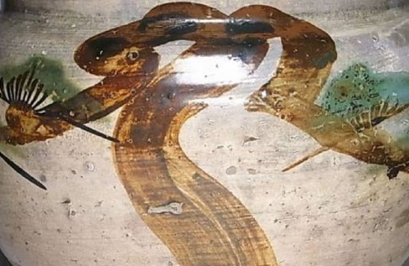 〔松絵の甕〕 松絵紋二彩唐津水甕 古弓野焼 その2 - 夜噺骨董談義