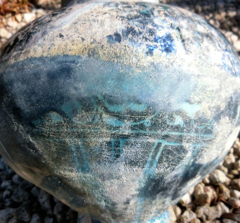∇花∇12~13世紀古代イスラム陶の大名品 波斯青釉銀化堆線縄文 ∇花∇12~13世紀古代イスラム陶の大名品 波斯青釉銀化堆線縄文