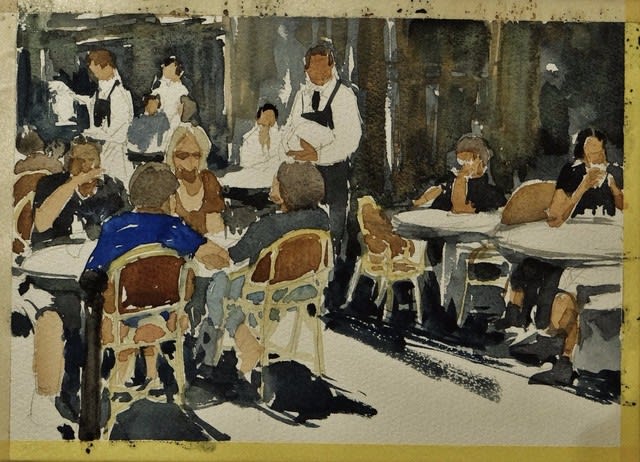 パリのカフェで ５ 」 - 水彩画は楽しい！！