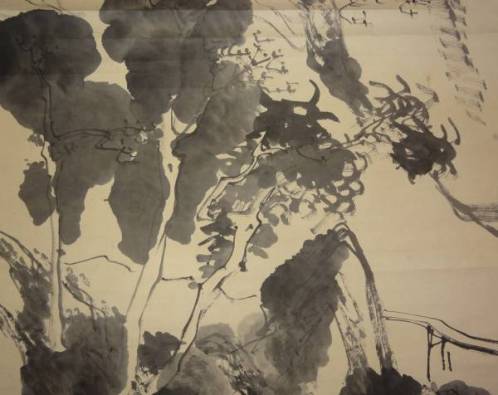 真作】普岳/海上旭日詩画/日ノ出図/山水図/横物/掛軸/名家