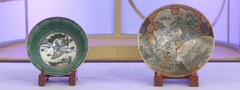 日本製 青手草文四寸変形小鉢五客 夜噺骨董談義 - 伝九谷庄三作 工芸品