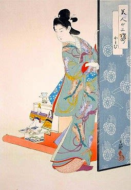 浮世絵、美人十二姿文月、右田年英画