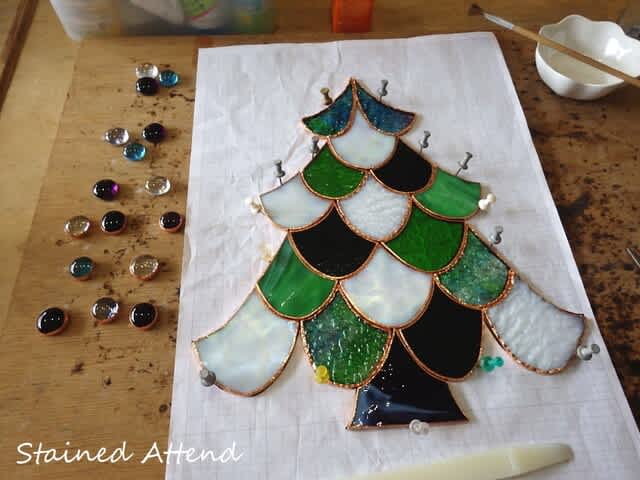 ステンドグラス　　ホワイトクリスマス② ステンドグラス クリスマスツリーe クリア その他インテリア雑貨