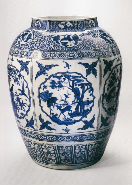 中国陶磁器 元染付け 人物大壺 美術品・アンティーク・コレクション