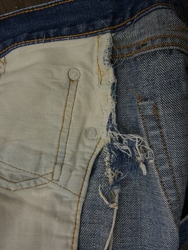 リーバイス501 ビッグE 後期型 ビンテージ 前ポケットと股の解体リペア