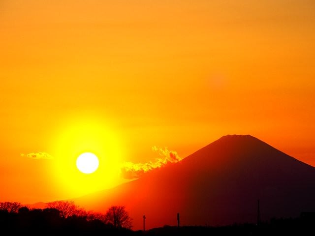 富士山の稜線に沈む夕陽 - 庭先の四季