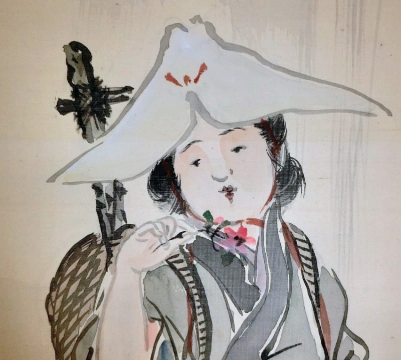 真作】絵画 島崎柳塢 日本画（色紙） 寒月の調べ 梅松竹の静謐な
