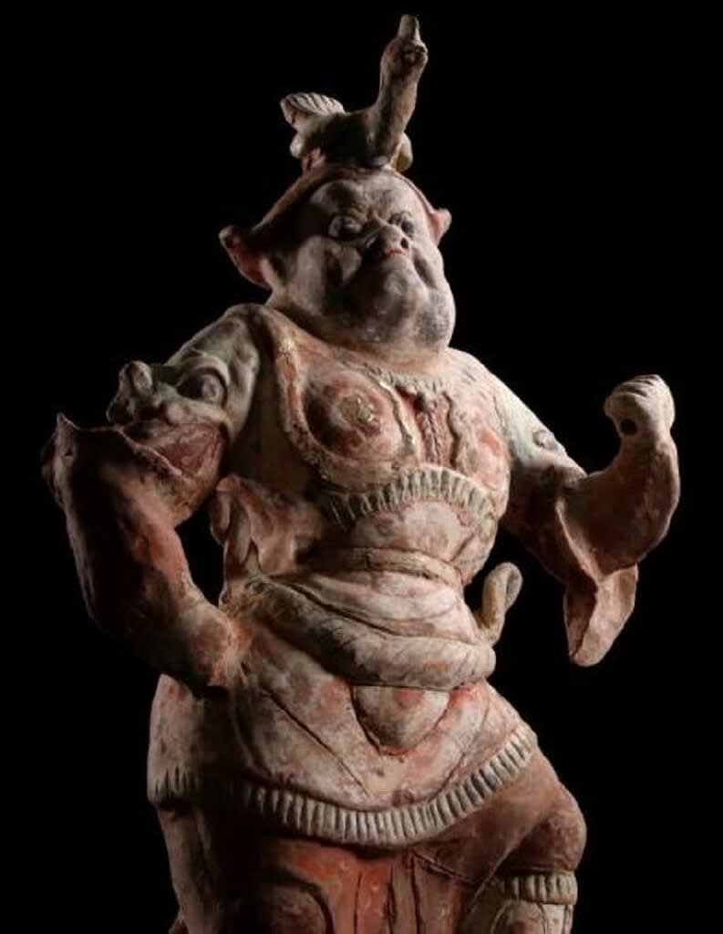 蔵A2648】中国古美術 加彩武人俑 頭部 唐時代保証 （中国美術 加
