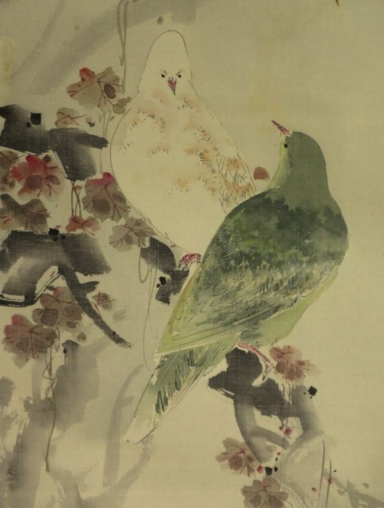 紅楓鳩 渡辺省亭筆 その20 - 夜噺骨董談義