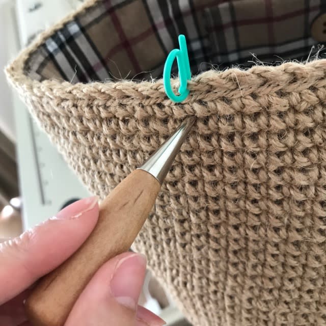 ハンドメイド　手編み　麻ひもバッグ　ドイリー