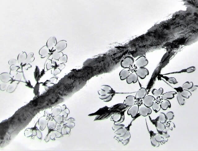 水墨画「桜」 - 里山悠々録