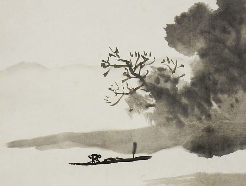 川合玉堂 破墨山水図 【山村風景図】肉筆画 紙本掛軸 落款有り