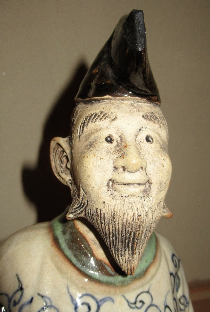高橋道八 銘人物像 柿本人麻呂 稀少品 置物 - 工芸品
