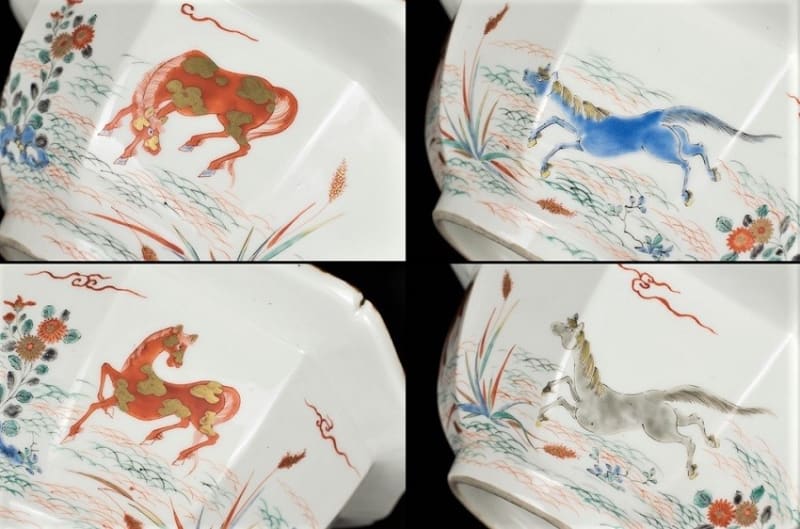 柿右衛門手？ 草花ニ馬図十角鉢 - 夜噺骨董談義