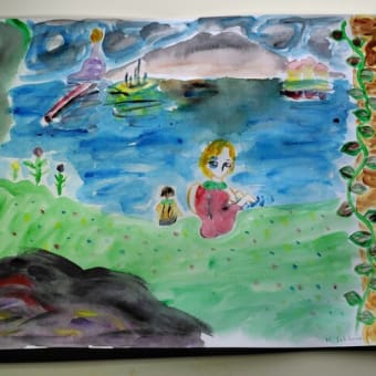 絵画作品「湖畔にて」/an art work " At a lakeside " painted by Katsutoshi Ishikawa