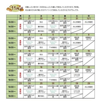 10月最終週と、11月のレッスンスケジュール