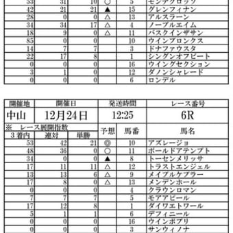 人参クラブ、デジタル予想、中山１～１２R全レース！