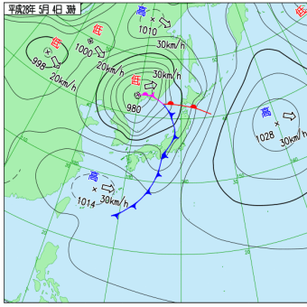 日本海を発達した低気圧通過時、県内は個性ある降水分布！