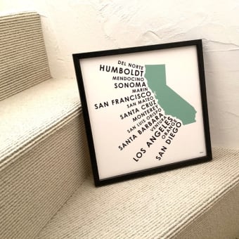 Orange & Park print &hand made fream black Los Angeles Beach Towns print