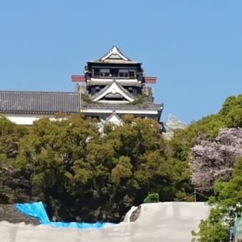 2017年4月12日　天守閣に足場を支えるための鉄骨が差し込まれる
