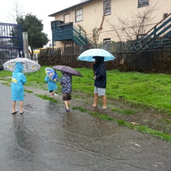 雨で学校休み